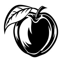 Stylized Black and White Apple with Leaves, A Minimalist Vector Design
