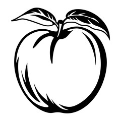 Stylized Apple Illustration with Leaves in a Black and White Outline