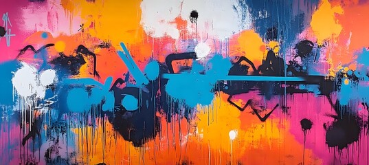 Colorful graffiti pattern on weathered concrete wall showcasing vibrant urban street art in seamless texture
