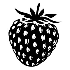 Striking Black and White Strawberry Graphic Illustration with Detailed Seed Pattern