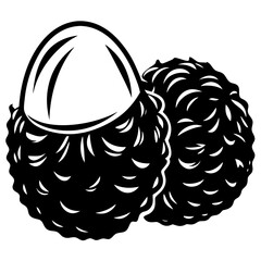 Black and White Stylized Lychee Fruits Artwork with Exposed Fruit