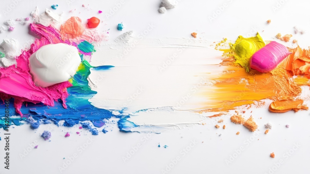 Poster abstract art paint strokes on white canvas. a vibrant mix of colors and textures. paint pigments and