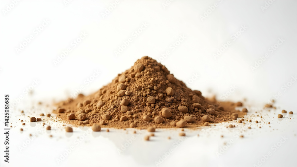 Poster detailed brown dust pile with granular texture on transparent surface showcasing intricate patterns 