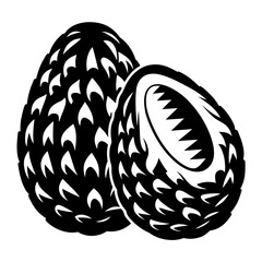 Stylized Black and White Image of Two Pine Cones with Abstract Pattern