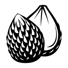 Black and white graphic illustration of two Salak fruits on display