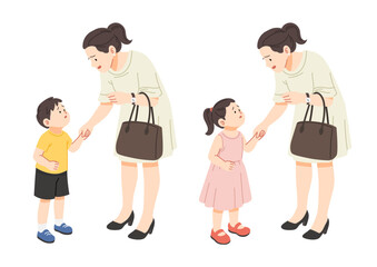 떼쓰는 아이 등원 준비하는 워킹맘