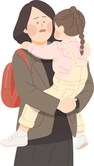 아이 안고 등원 준비하는 워킹맘