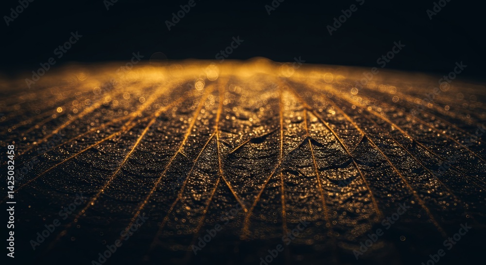 Poster the image is a close up of a leaf with water droplets on it