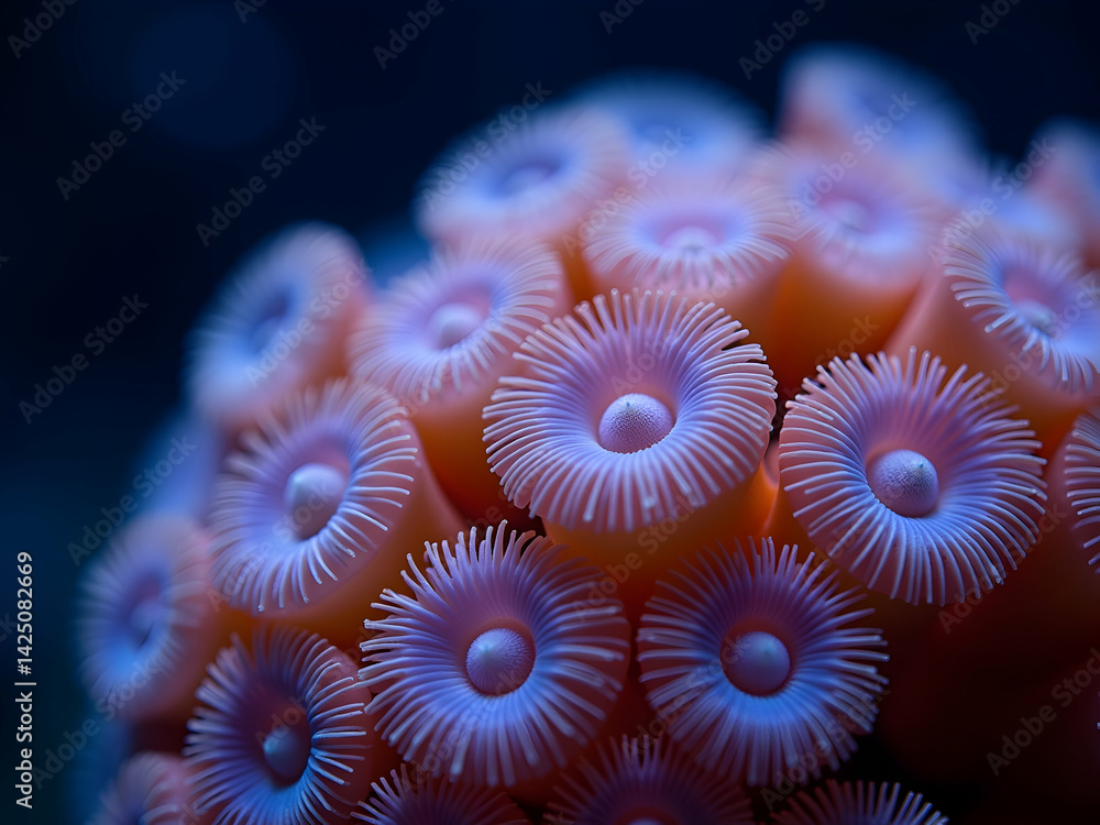 Poster detailed macrophotography showcasing the vibrant textures and intricate patterns of a captivating co