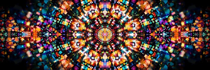 Obraz premium Abstract Kaleidoscope Pattern with Bright Colors and Geometric Shapes Design