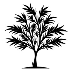 Stylized Black and White Silhouette of a Tropical Tree with Sharp Leaves