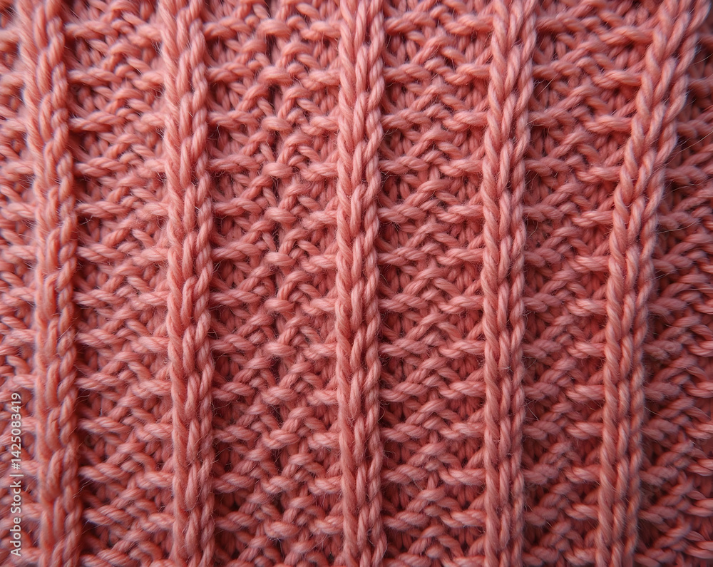 Poster detailed view of a handcrafted knitted sweater's intricate texture, showcasing its unique pattern an
