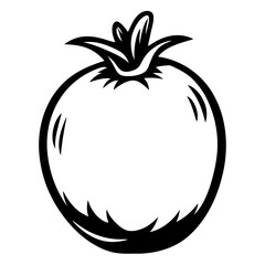 Stylized Black and White Tomato Vector Image with Sepals on Top