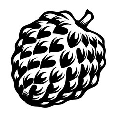 Abstract black and white illustration of a sugar apple in graphic style