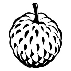 Monochrome Illustration of a Sugar Apple or Sweetsop Exotic Fruit