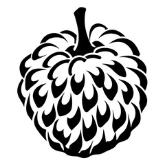 Stylized Annona squamosa Cherimoya Fruit Illustration in Black and White Design