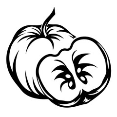Stylized Black and White Apple Cut in Half Silhouette Illustration