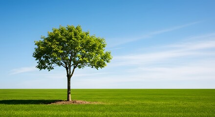 Obraz premium Lone Tree in a Green Field Under Blue Sky
