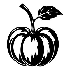 Stylized Apple Illustration in Black and White with Stem and Leaf