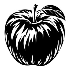 Stylized monochrome apple image with intricate details and a textured appearance