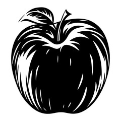 Stylized Apple with Leaf and Stem Black and White Graphic Design