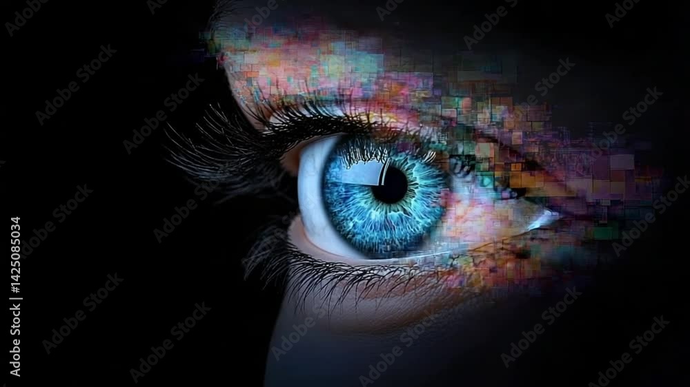 Poster eye with digital elements merging technology and human perception in a futuristic concept representa