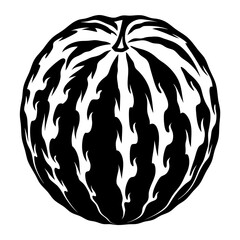 Monochrome Watermelon Illustration with Abstract, Flamelike Pattern in Black and White