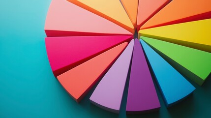 Colorful pie chart segments on blue background.