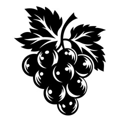 Stylized Monochrome Grapes with Leaves Illustration, Elegant and Simple Design