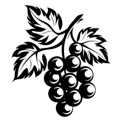 Monochromatic stylized vector image of grapes with leaves and swirling design © PixelArtBox
