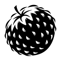 Stylized Black and White Illustration of a Textured Strawberry Fruit