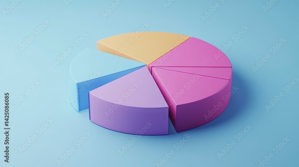Poster 3d pastel pie chart showing data segments.