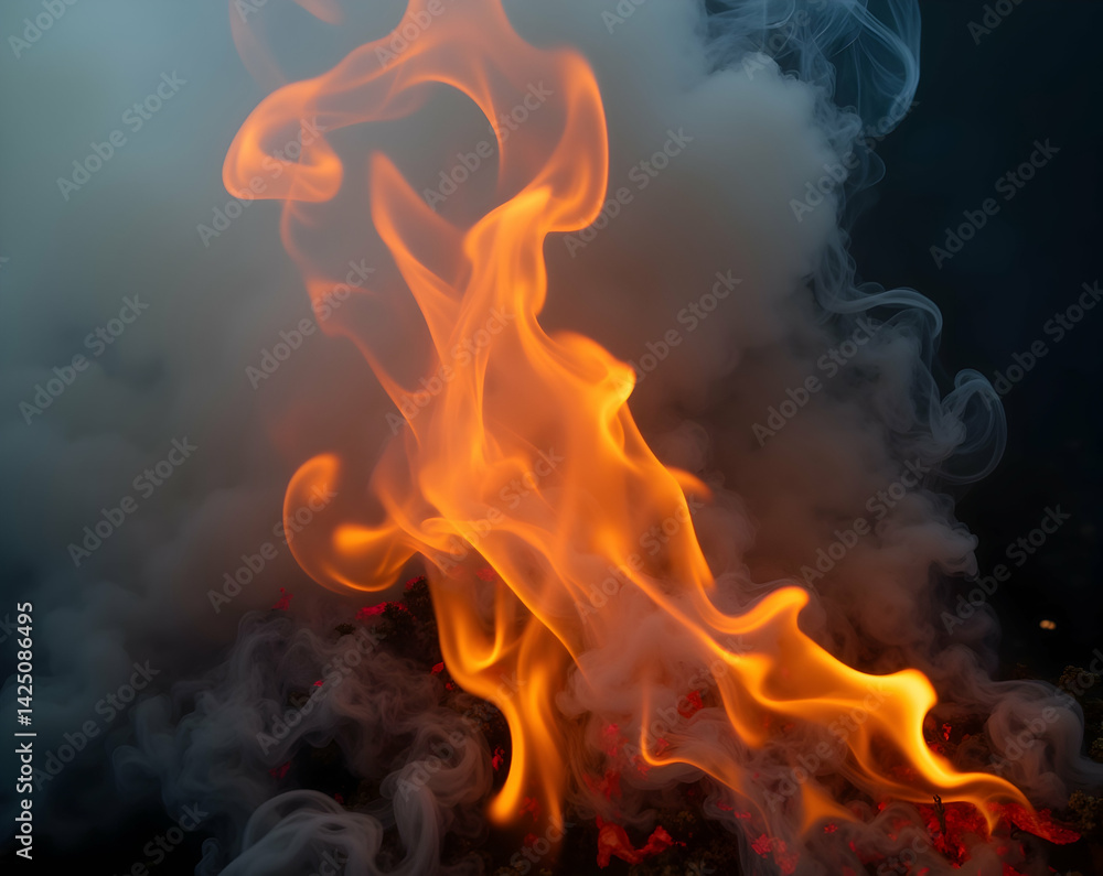 Aufkleber dynamic interplay of flame and smoke, capturing the intense heat and ethereal flow in a visually str
