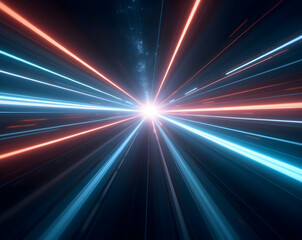Obraz premium Dynamic hyperspace effect with vibrant light streaks evoking a sense of high speed and futuristic travel, perfect for technology and space-themed projects