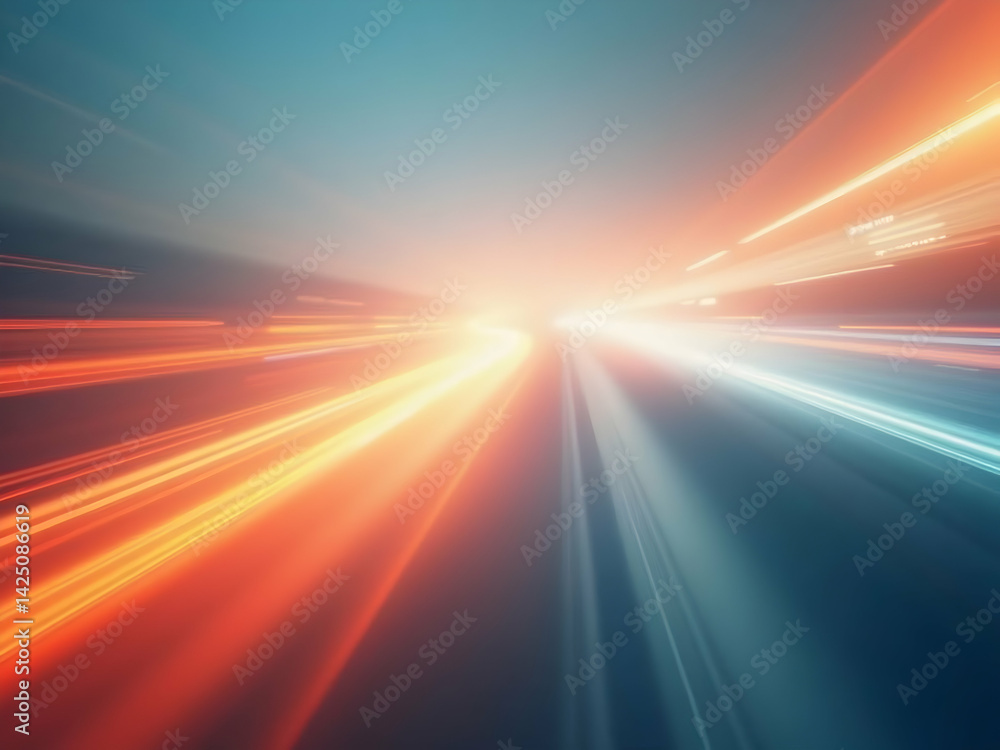 Poster dynamic motion blur streaks with light edge effect, creating a sense of speed and technological adva