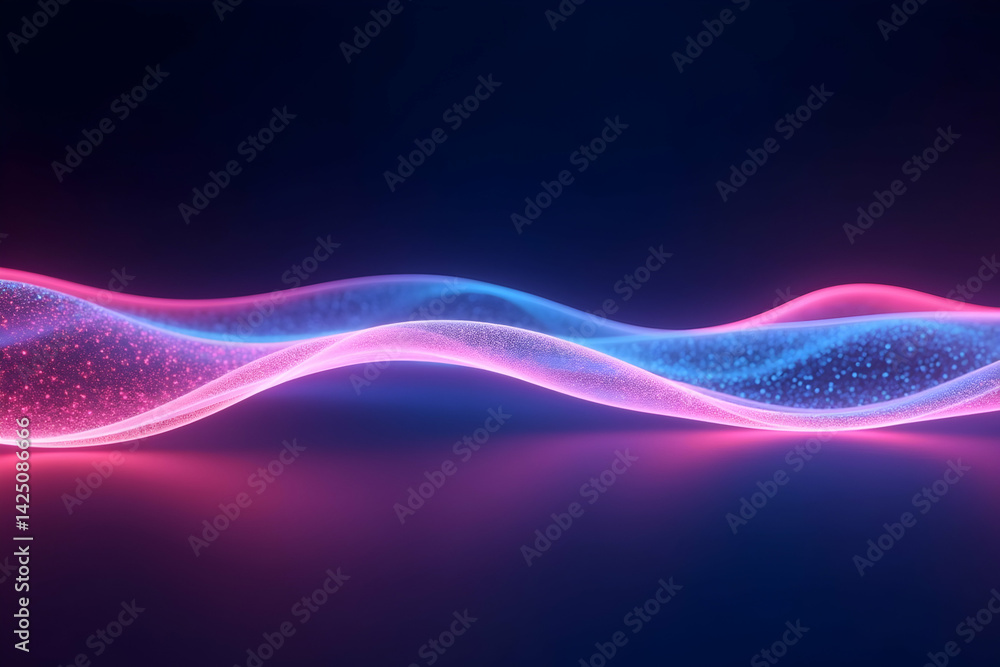 Poster dynamic neon waves, an abstract animation of pink and blue light flowing across a digital interface 