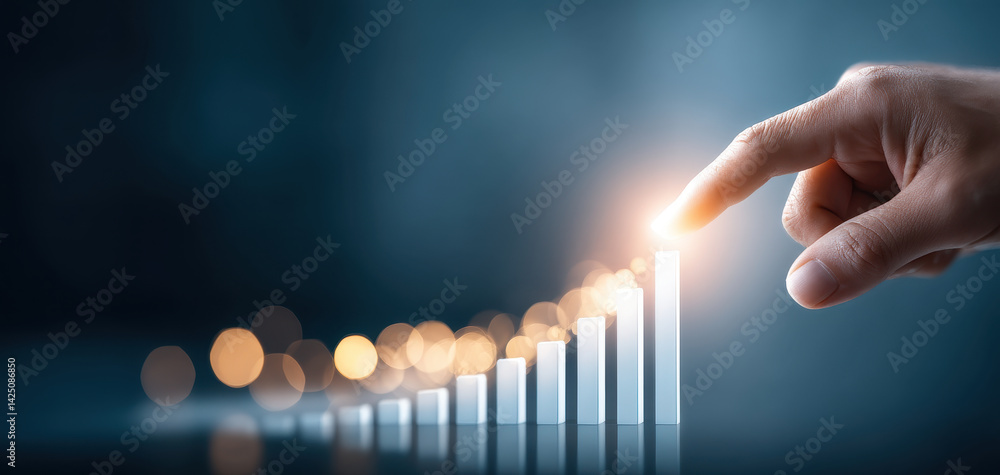 Aufkleber growth curve ascending with hand pointing, symbolizing progress and success in professional setting