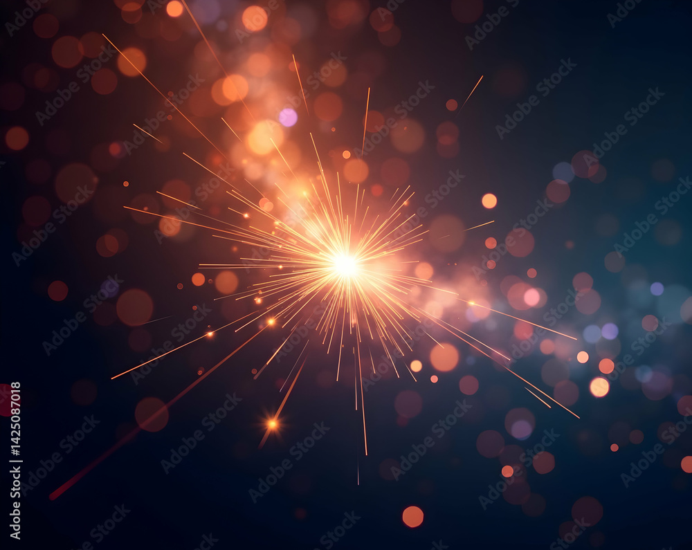 Poster dynamic starlight sparkles against a gradient canvas, embodying abstract beauty through radiant burs