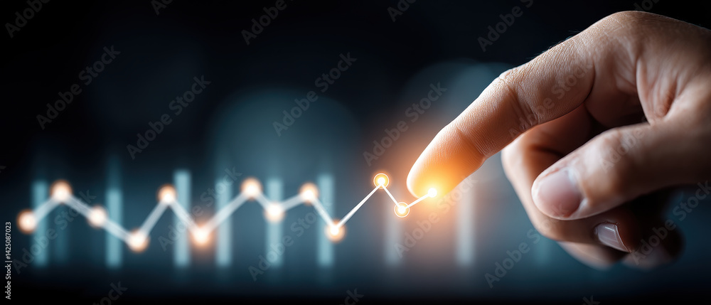 Aufkleber hand is reaching out to touch glowing line graph, symbolizing growth and progress in digital analyti