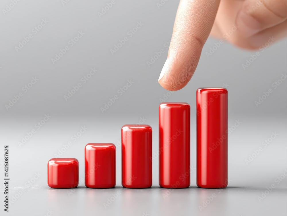 Aufkleber finger pointing at rising red bar chart symbolizes growth and progress in data analysis