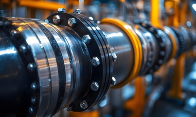 Fototapeta premium Industrial pipe with flange and bolts, symbolizing secure gasket installation,