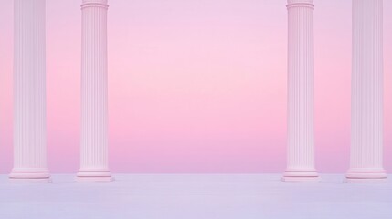 Fototapeta premium A serene scene featuring white classical columns against a soft pink gradient background, evoking a sense of tranquility and elegance.