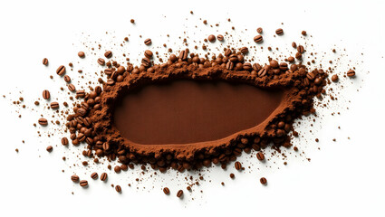 Elegant coffee frame composition with textured grounds and scattered beans, perfect for cafe menus and promotional designs, capturing a rich aroma