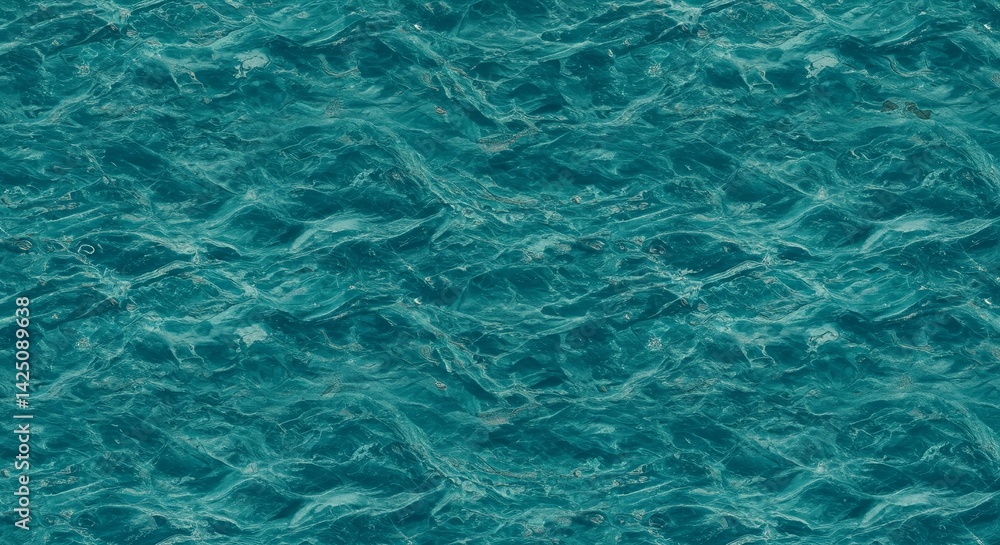 Poster The image is of a blue ocean with waves crashing against the shore