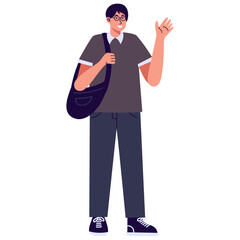 University Student Character with Cartoon Design. Vector Illustration