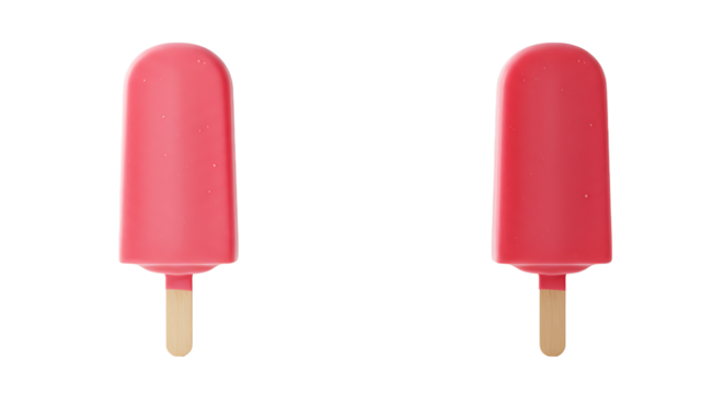 Two pink popsicles on sticks against a black background in a simple studio shot setting here now