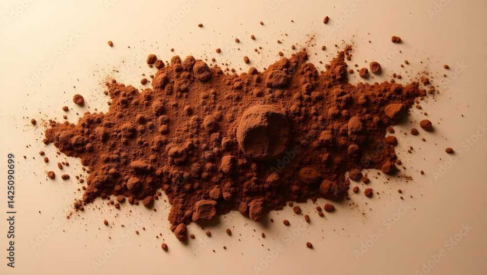 Aufkleber elegant flatlay showcasing a burst of fine cocoa powder with its rich, earthy tones creating a visua