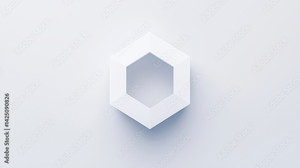 Poster a minimalist white hexagonal shape sits on a light background, emphasizing clean lines and geometric