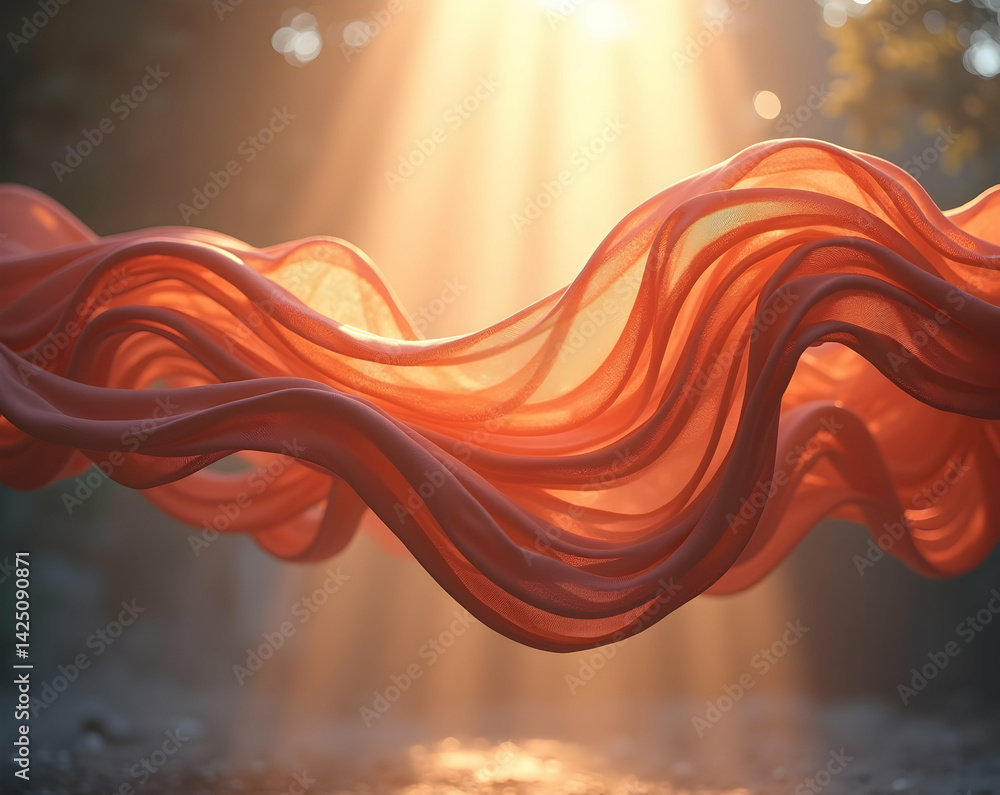 Poster elegant flowing fabric suspended gracefully in air, bathed in soft light and captivating shadows, cr