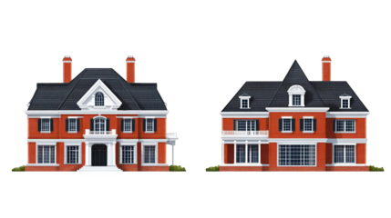 Illustration Of Two Brick Houses With Detailed Architectural Elements
